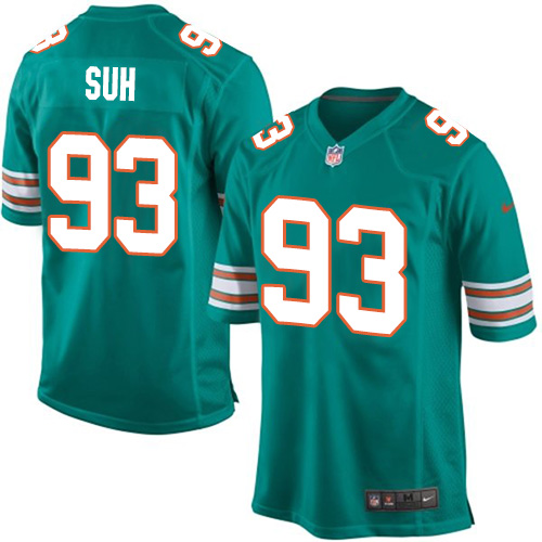 Men's Game Ndamukong Suh Nike Jersey Aqua Green Alternate - #93 NFL Miami Dolphins